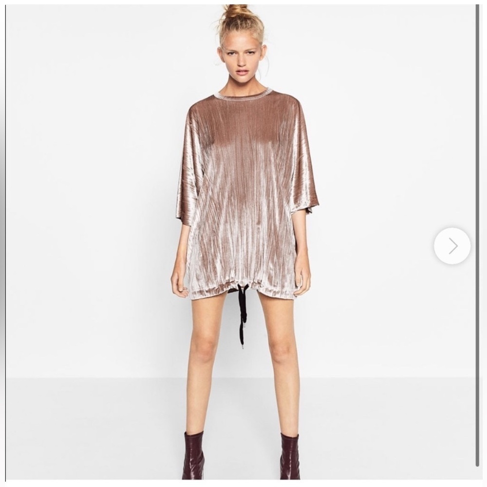Zara Trafaluc Vintage Crushed Velvet Textured Mini Dress in Taupe Size M Y2K